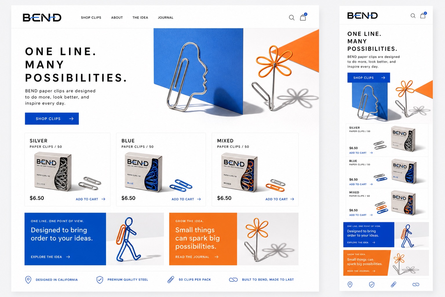 E-commerce direction — the identity is explored in a product browsing context, not a functioning online store.